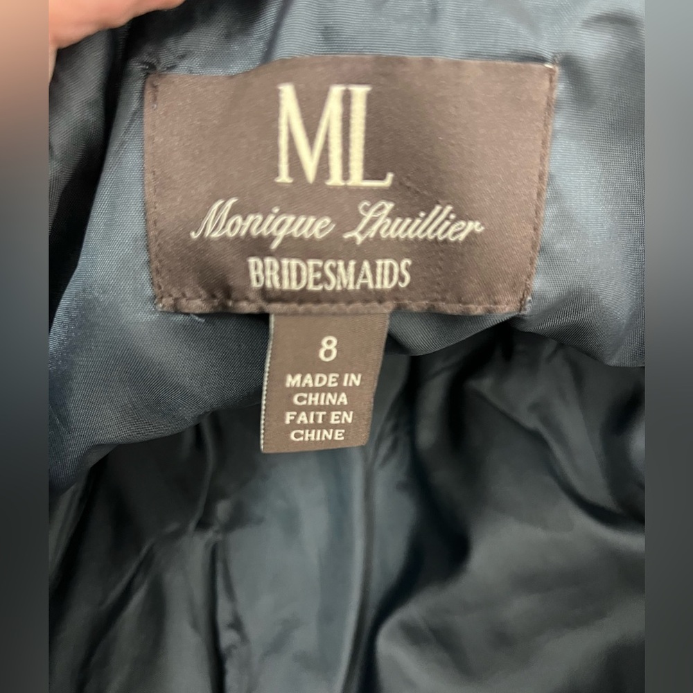 ML Monique Lhuillier woman’s gray one shoulder knee length formal party dress 8 - Picture 5 of 5